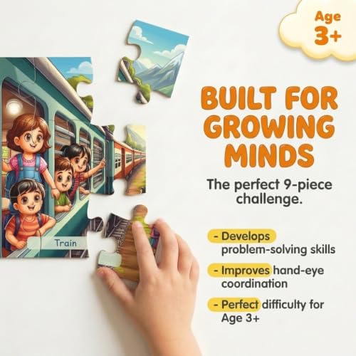 Image of 11 Strokes 6 in 1 Vehicles Jigsaw Puzzle for Kids Age 3+ | 54 Pieces | Car Bus Train Aeroplane Ship Truck | Premium MDF | Educational Toy for Toddlers