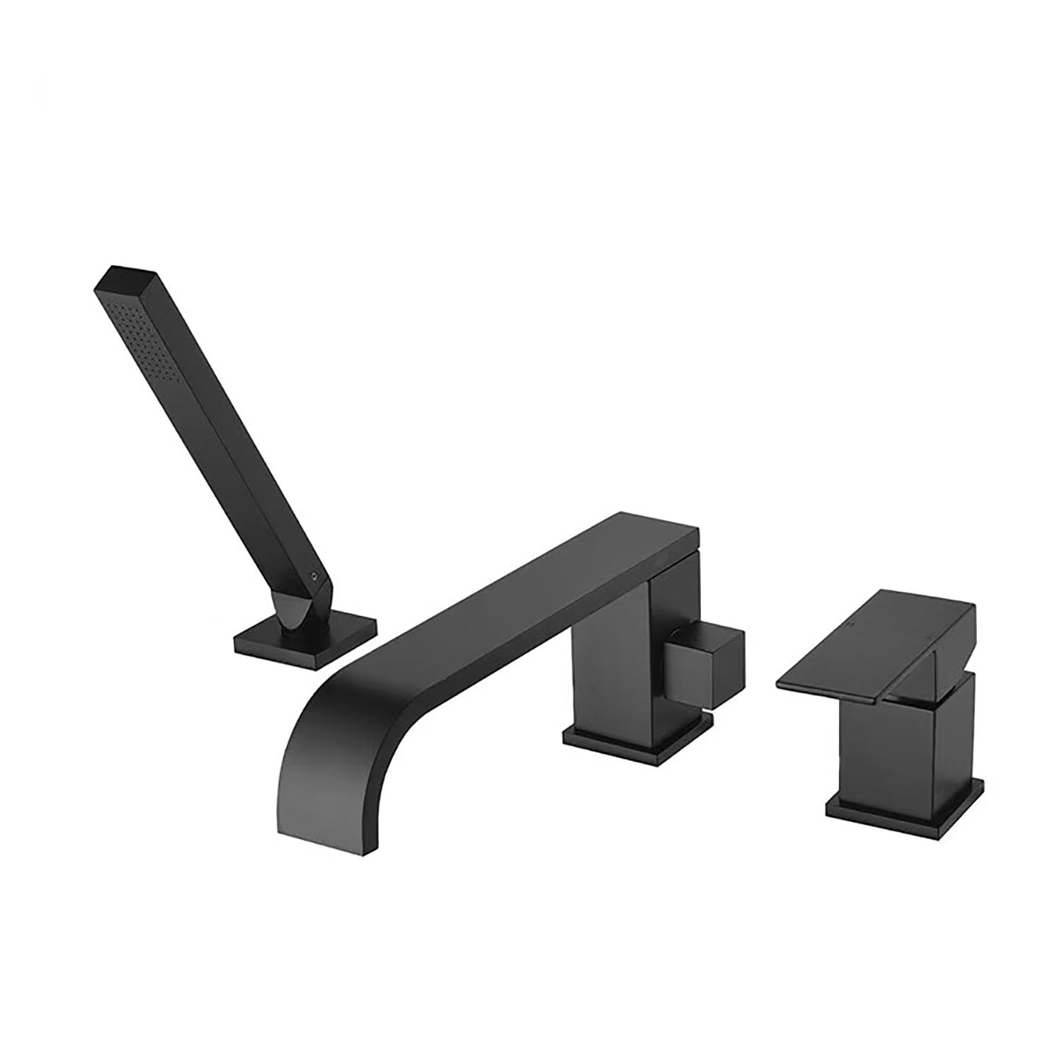 KUNYOS Tub Rim Faucet 3 Hole Waterfall Faucet Long Spout Bathtub,Black