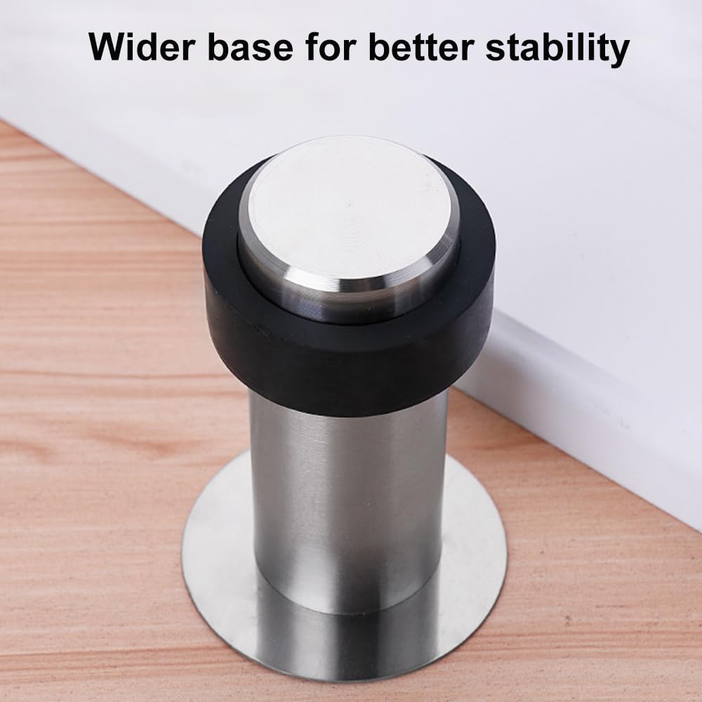 Door Stopper with Screws, Rubber Bumper Ring Door Stop, 60mm Doorstops Stainless Steel Door Wedge, Silver, 6cm - Image 4