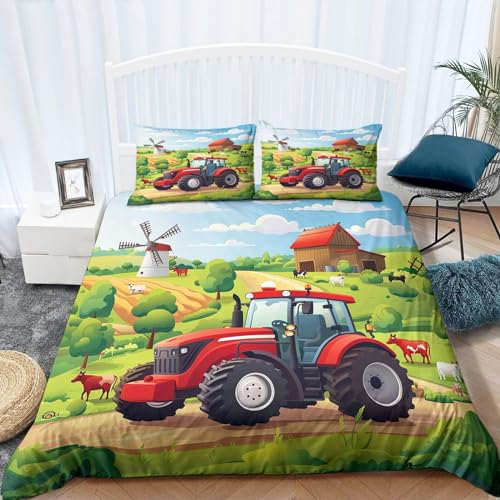 Housse de Couette 140x200 Tracteur Animé pour Décoration Chambre Enfant