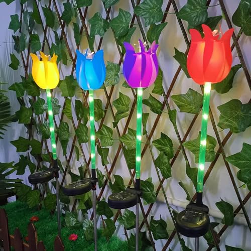 Image of GIGAWATTS GW-909 Tulip Solar Garden Light | 6 LED Solar Light Outdoor Garden with 600mAh Battery, BIS Approved, Waterproof Garden Solar Lights for Pathway & Lawn Decoration (Pack of 1, Warm White)