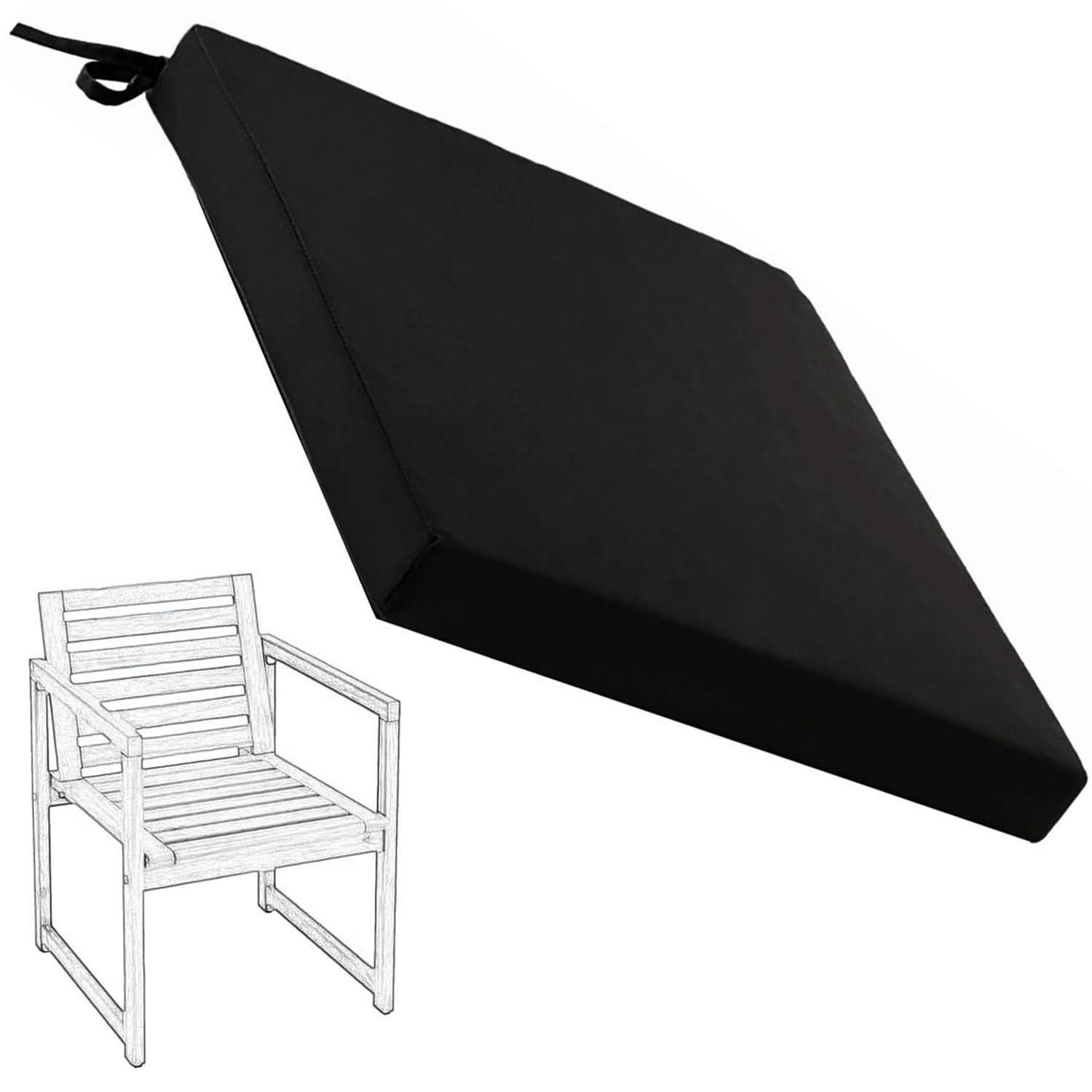 Hoowarm Waterdichte stoelkussens met banden, 40x40, 47x41, 50x50, 60x60 cm vierkante zitkussens buiten, voor eetkamer, kantoor, terras en tuinmeubilair, afneembaar(Black,35x35x8cm)