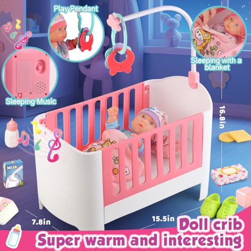 image for YIYBM Baby Doll Crib and Stroller Accessories Play Set with 11