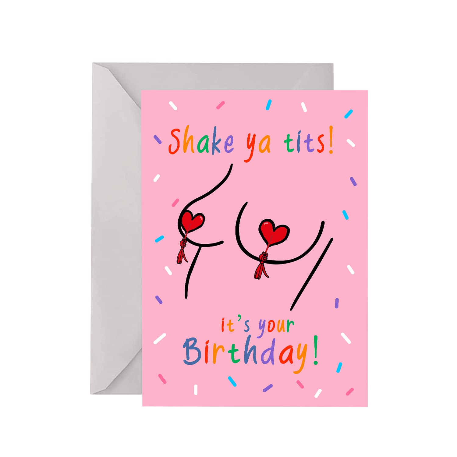 Shake Ya T*ts! Card - Happy Birthday Unique Greetings Funny Cheeky Rude Sexy Tassles Boobies Novelty Idea Gift Present Blank Plain Occasion Cards Envelope (Personalised Message)
