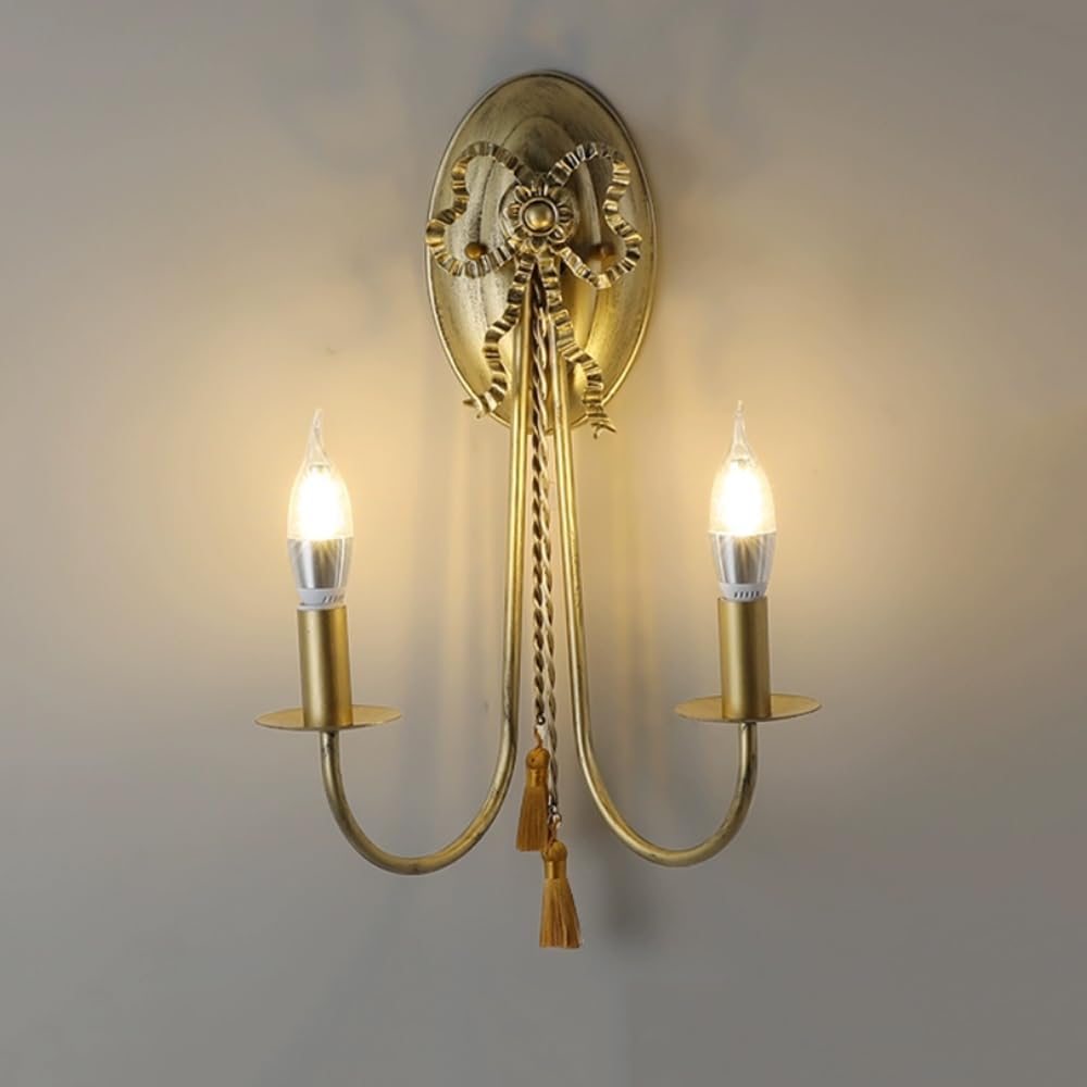 HUAYUSEDF Gold Candle Wall Sconce Modern Minimalist Pink Girl's Room Light Fixture Antique Indoor Hallway Mounted Lamp Bedroom Mid Century Lighting for Living Porch Stairs Aisle(Gold)