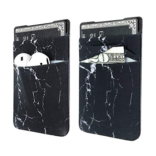 uCOLOR Two Pack Phone Card Holder Stretchy Lycra Wallet Pocket Credit Card ID Case Pouch Sleeve 3M Adhesive Sticker on iPhone Samsung Galaxy Android Smartphones (Black Marble)