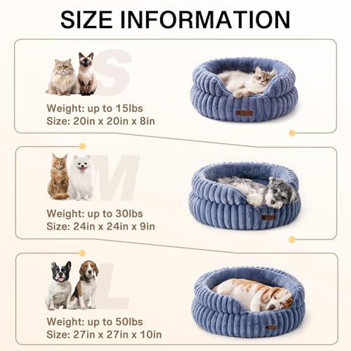 MEWOOFUN Stilvolle Katzenbetten für Katzen, weiches rundes Hundebett für kleine und mittelgroße Hunde, waschbares, beruhigendes Haustierbett (Blau, L)