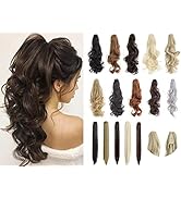 Felendy Ponytail Extension Claw 18" 20" Curly Wavy Straight Clip in Hairpiece One Piece A Jaw Lon...