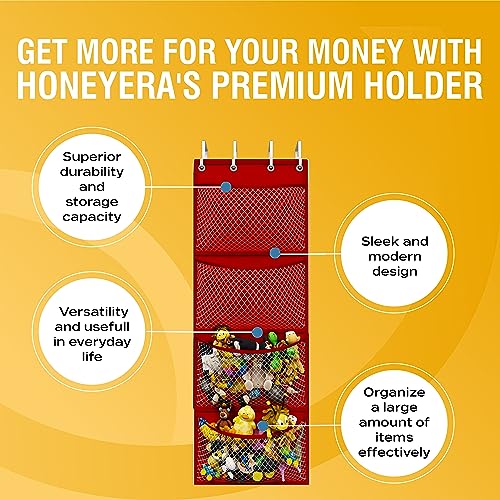 Honeyera Storage for Stuffed Animal - Over Door Organizer for Stuffies, Baby Accessories, and Toy Plush organizer/Easy Installation with Breathable Hanging Storage Pockets (SuperHero Red)