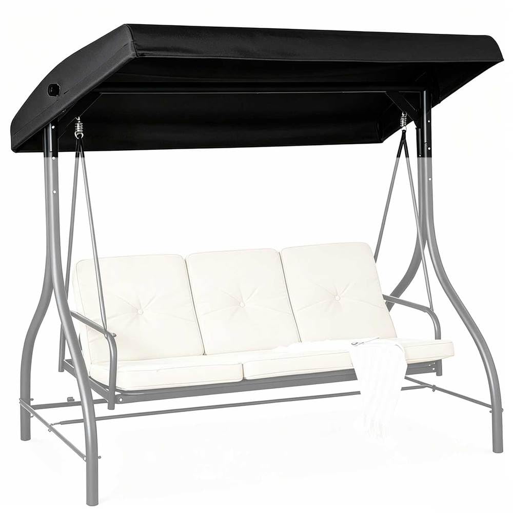 Porch Swing Canopy Replacement for 2/3 Seat Waterproof Swing Chair Canopy, Patio Swing Canopy Replacement, Outdoor UV-Resistant Polyester Oxford Fabric (Fabric Only),Black,78" L x 49" W x 10" H