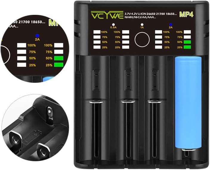 Miniatura 3 de Cargador inteligente de 4 ranuras 18650 Paquete de cargador de batería compatible con recargable Li-ion 3.6V3.7V 16340 16650 18650 22650 26650 26650