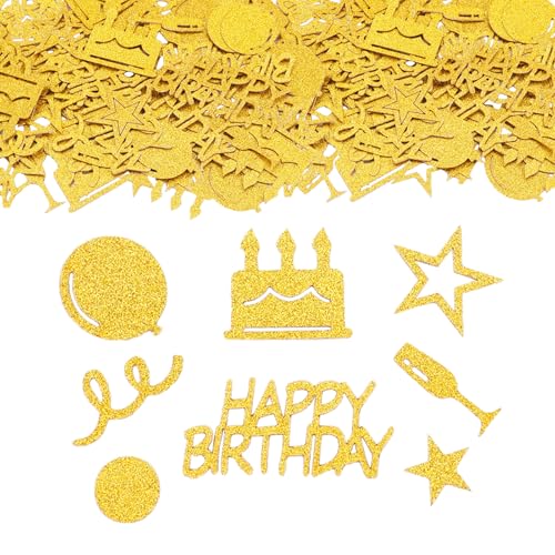 ParPix Lot de 100 confettis de table d'anniversaire dorés - 5 cm - Grands confettis Happy Birthday - Décoration de table d'anniversaire pour femme et homme