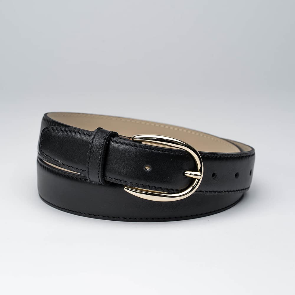 Cintura Bombata con cucitura in Pelle per Donna | Vera Pelle Made in Italy | Colore Nero