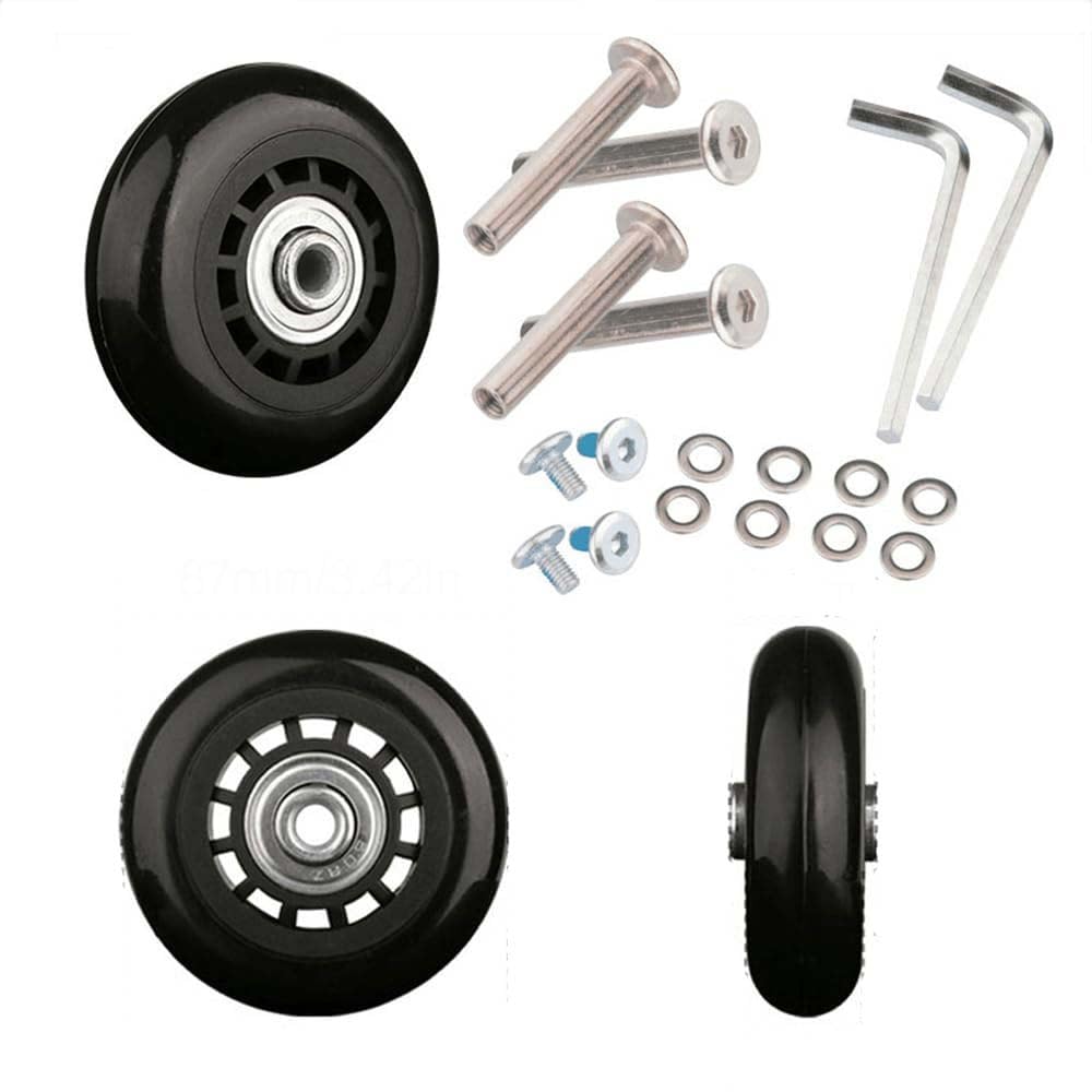 Luggage Suitcase Replacement Wheels 1 Pair/2pcs 87mm/100mm, Thk24mm Black Rubber Outdoor Inline Skate Wheels with 6mm Bearings Repair Kits (