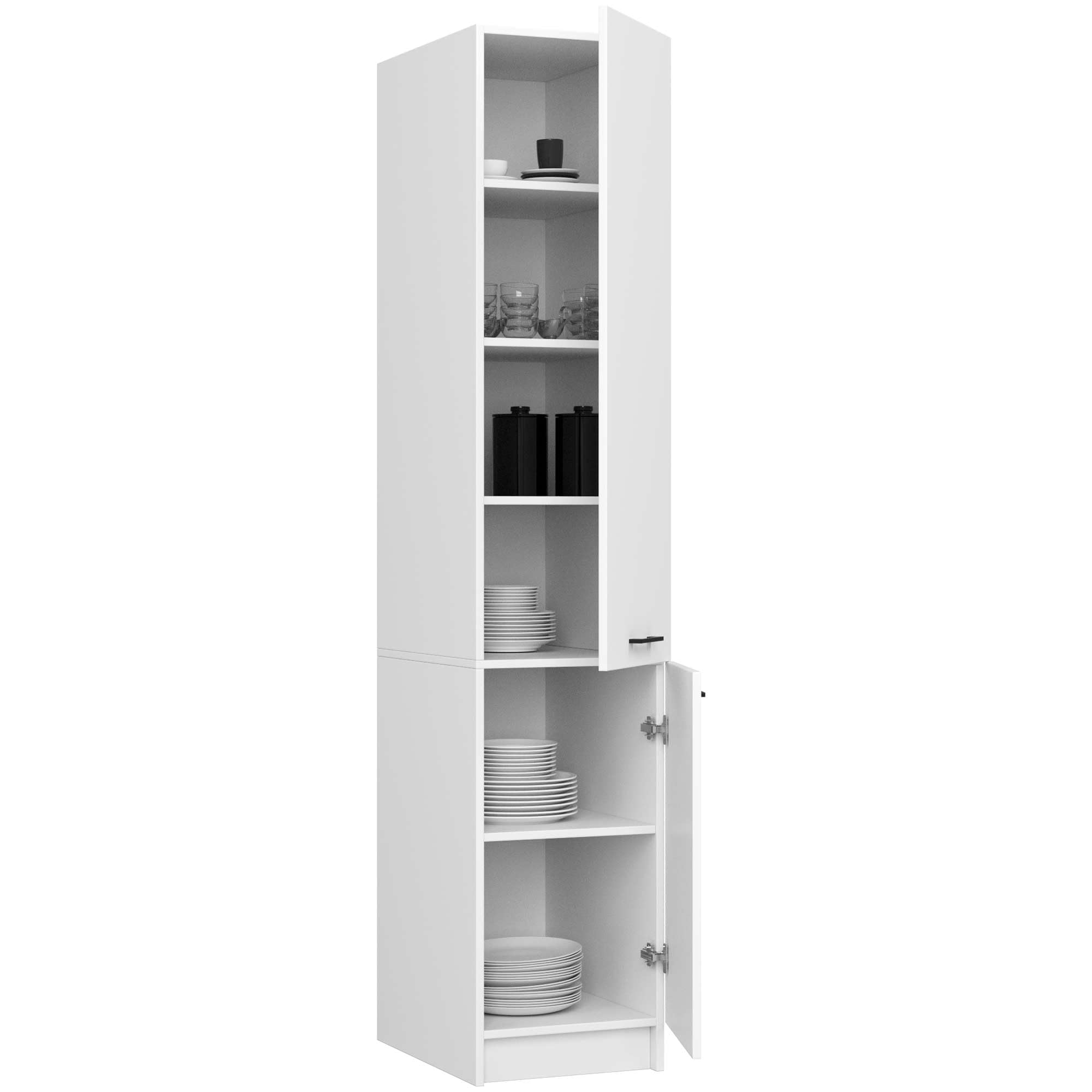 BDW - Colonne Cuisine - Armoire de Rangement 40 cm de Largeur, 205 cm de Hauteur, 57 cm de Profondeur - Spacieuse pour Provisions - Blanc