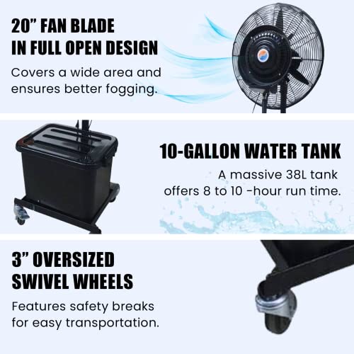 Cool-Off™ 10 Gallon water tank Tropic Breeze Portable Misting Fan with 90 Degree Oscillation (Midnight Black)