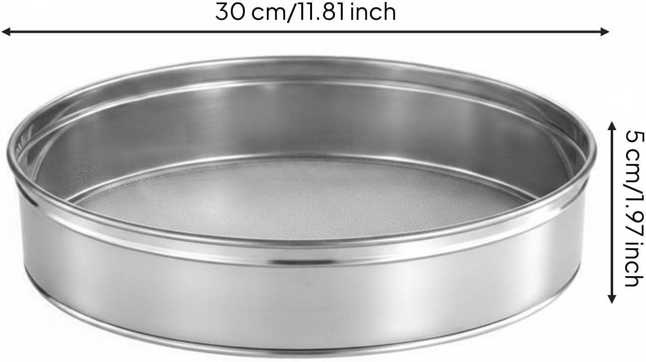 Tamiz de harina de acero inoxidable, tamiz redondo de malla de 30 cm para obtener mezclas suaves en la preparación de repostería y pasteles. (20cm)