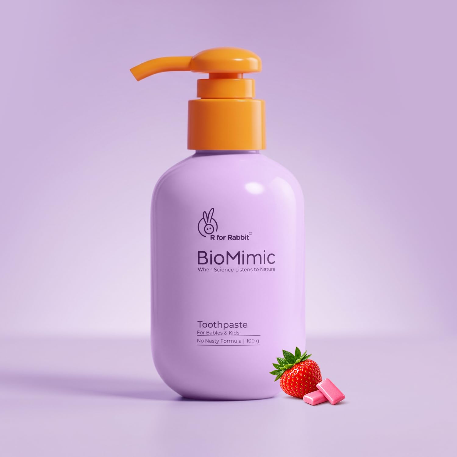 R for Rabbit Biomimic Toothpaste for Babies & Kids, 100g | Fluoride-Free & SLS-Free | Strawberry Bubblegum Flavor | With Xylitol, Calcium Sodium Phosphosilicate & Lactoferrin