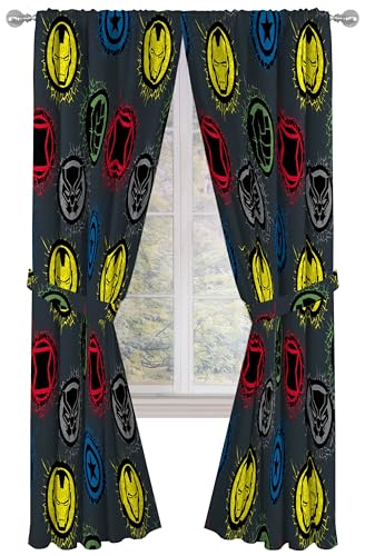 Jay Franco Lot de 2 rideaux de fenêtre pour chambre d'enfant avec 2 embrasses, gris – Marvel Comics, 106,7 cm de large x 213,4 cm de long