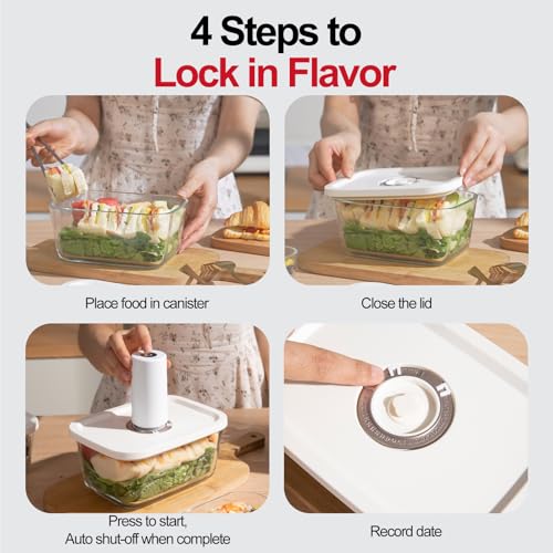 Image of Smart Vacuum Sealer Machine with 4 Borosilicate Glass Vacuum Containers (15 /27 /47 /89 Oz), Compact Handheld Food Sealer, Powerful Suction & Auto-Stop Electric Pump for Meal Prep, Kitchen Saver