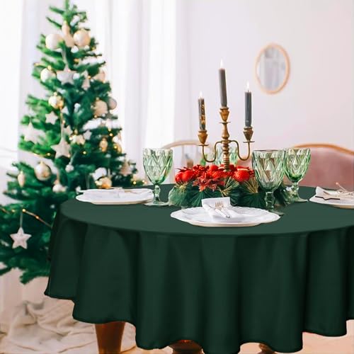 DWCN Christmas Decorative Round Tablecloth Round Table Cloth 140cm Diameter Wipeable Tablecloths Wipe Clean Tablecloth Green Table Cloth Polyester