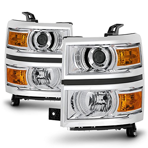 ACANII - For 2014-2015 Chevy Silverado 1500 Pickup Chrome Housing Projector Headlights Headlamps Assembly Set Left+Right