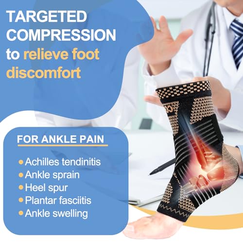 Image of LISEPWU Copper Ankle Brace with Adjustable Compression Bandage, Ankle Support Compression Sleeve for Men & Women, for Foot Pain, Sprained Recovery, Achilles Tendonitis, Sports Protection(Black XL)