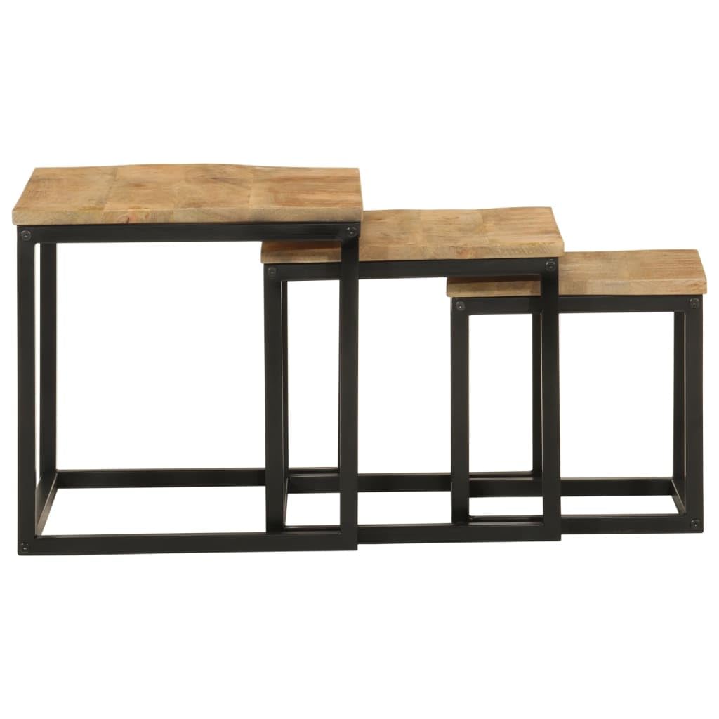 Juego de 3 mesas nido de madera maciza de mango y hierro, mesa baja nido de 3 piezas para sala de estar, mesa auxiliar multiusos para dormitorio y oficina, diseño encajable y resistente.