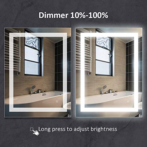 HAUSCHEN HOME LED Bathroom Vanity Mirror 32 x 24 inch , Wall Mounted + Defogger & Dimmable Touch Switch + Polished Eadge &Frameless + 5500K Cool White +3000K Warm + CRI>90 + Vertical&Horizontal
