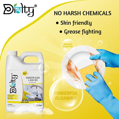 Image of Diolty Dishwashing Liquid Gel 10L | Lemon Fragrance | Tough on Grease, Residue-Free | Non-Toxic, Gentle on Hands | Kitchen Utensil Cleaner