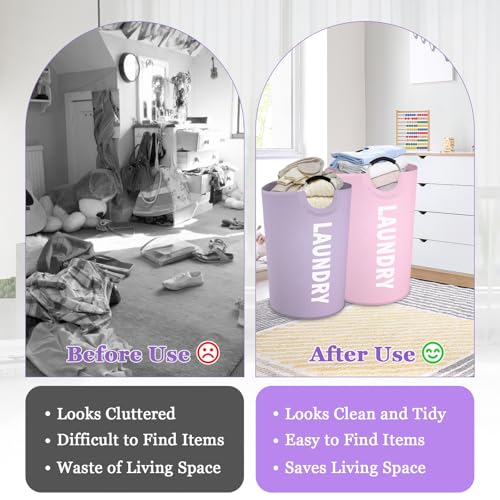 Image of 2Pack 125L Extra Large Laundry Baskets, Collapsible Laundry Hamper with Soft Handles, Dirty Clothes Basket in 600D Oxford Fabric, Sturdy Clothes Hampers for Travel, Family, Purple + Pink