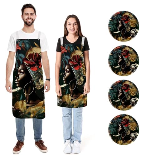 Tabliers en lin éléphant (lot de 2) réglables pour cuisine et barbecue