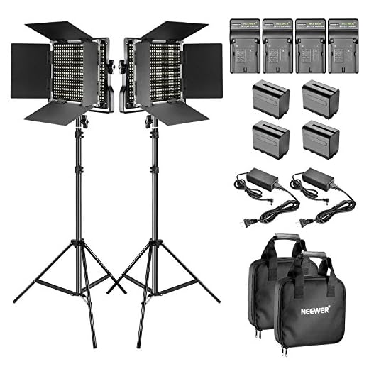 Neewer 2-Pack Dimmable Bi-Color 660 LED Video Light with Barndoor and 6.5 Feet Light Stand, 4-Pack Rechargeable 6600mAh Li-Ion Battery and Charger Lighting Kit for Photo Studio YouTube Video Shooting