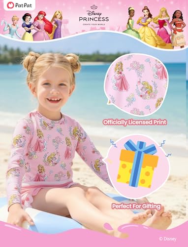 Image of Disney Frozen Elsa Stitch Marvel Toddler Girl Two Piece Long Sleeve UPF50+ Swimsuit Rashguard Sets Bathing Suit