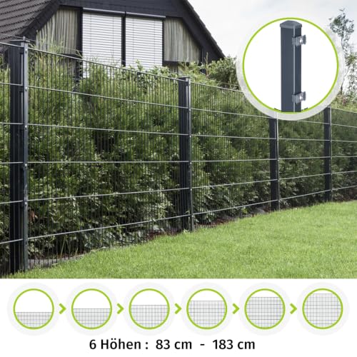 Doppelstabmattenzaun Komplettset 6/5/6 mm, Farbe Anthrazit RAL 7016 Set mit Pfosten und Klemmhaltern, Gartenzaun Stabmattenzaun Metallzaun - für Garten und Grundstück, Höhe 83 cm - Zaunlänge 2,5 m