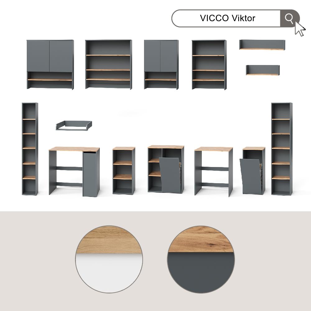 Vicco Szafka pod umywalkę "Viktor", Antracyt/złoty dąb, 60.2 x 65 cm | z wycięciem na syfon i regulowaną półką