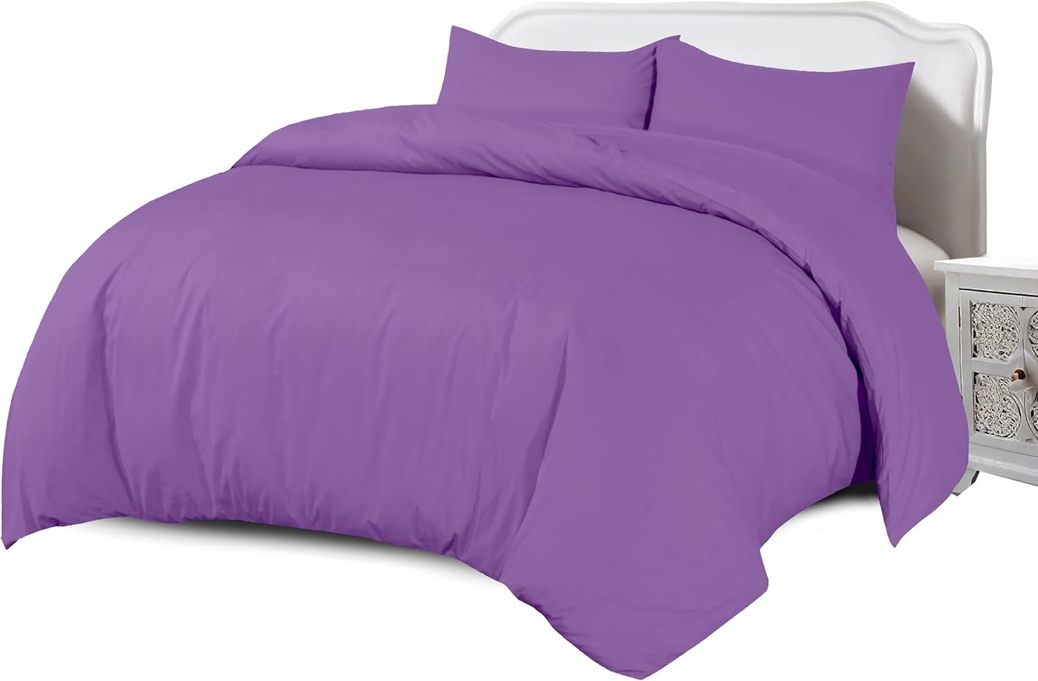 Duvet Cover Bedding Set, Single, Double, King, Super King Size Egyptian Cotton Duvet Set with 001Pillow Cases. 100% Long Staple Soft Cotton Duvet Set with Easy Closure (Purple, Super King)