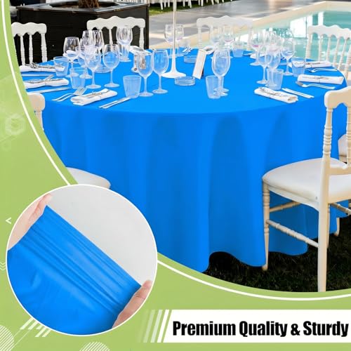 Image of Smiry Disposable Table Cloth - 6 Pack, 84 Inch Round Waterproof Tablecloths for Parties, Decorative Plastic Table Cover, Leakproof & Sturdy, Blue