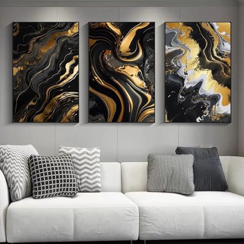 Décoration murale pour salon en marbre noir triptyque abstrait KEBIA