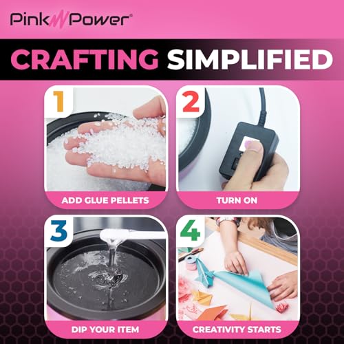 Pink Power Electric Hot Glue Pot for Crafts w/Adjustable Temp 225-400 F - 160ml Hot Glue Skillet for