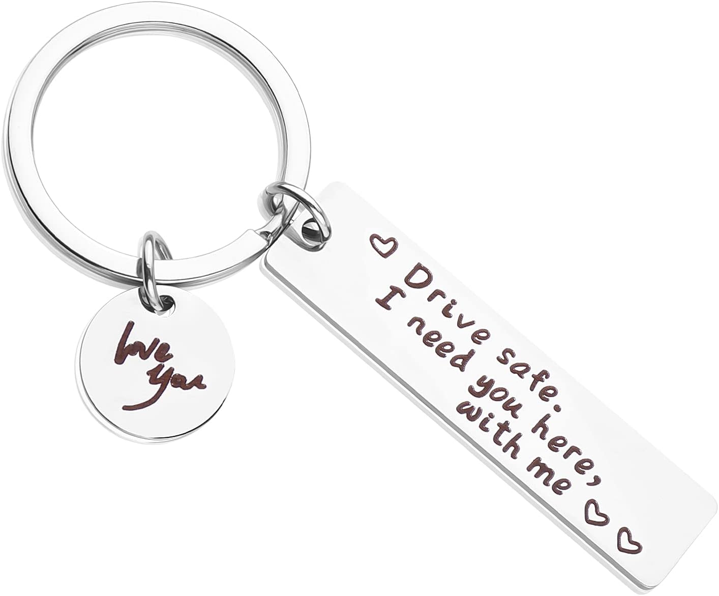 Drive Safe I Need You Here with Me Stainless Steel Gift Key Chain, Men Women Keychain Key Chain Family Keyring for Couple Husband Wife Boyfriend Girlfriend Her Him