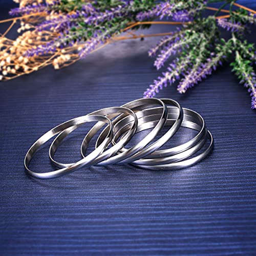 Castillna Glossy Plain Stainless Steel Bangle Bracelets Set for Women, Silver, Set of 7 Pieces2
