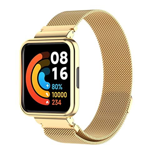 E-strap Bande de Montre Compatible Xiaomi Redmi Watch 2 Lite, Bracelet Montre en Acier Inoxydable tissé pour Xiaomi Redmi Watch 2 Lite-S:Petite taille: 4,7"-7,8"(Or)