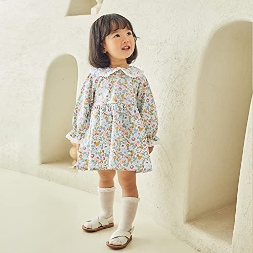 Pureborn Baby Toddler Girls Floral Dress Long Sleeve Spring Fall Playwear Dresses Floral Blue 12-24 Months #TOP2