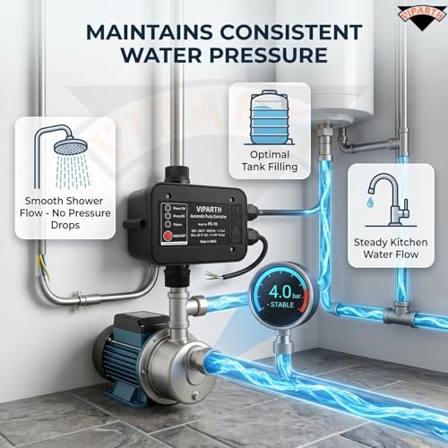Image of Automatic Pump Controller | Smart Water Pump Control with Auto Start /Stop | Dry Run & Motor Protection | 0.5-1 HP Compatible | Constant Pressure | Easy Installation