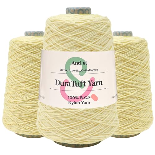 Image of And-et DuraTuft Yarn 45 Vibrant Colors Tufting Nylon Yarn Pack - Ideal for Crochet, Craft Projects -100% B.C.F. - 3 Cones x 1.66lbs(640yards) -Perfect for Rug Weaving and Knitting (15 Milky Yellow)