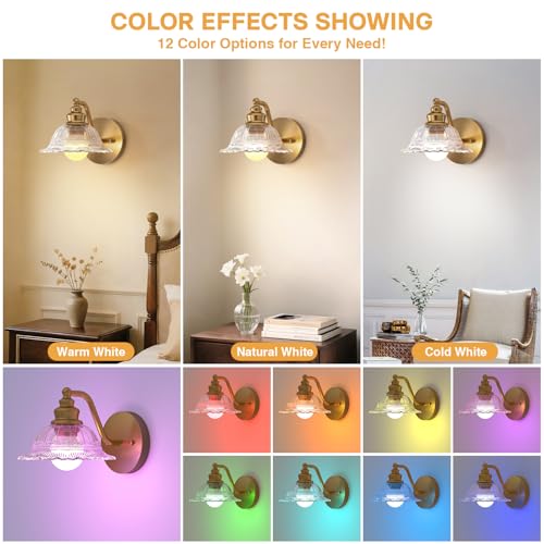 Image of Redluck Battery Operated Wall Sconce with Remote Control, Vintage Glass Wireless Wall sconces Set of Two, Rechargeable Battery Powered Wall Lamp for Bedside Bedroom Living Room Hallway Decor