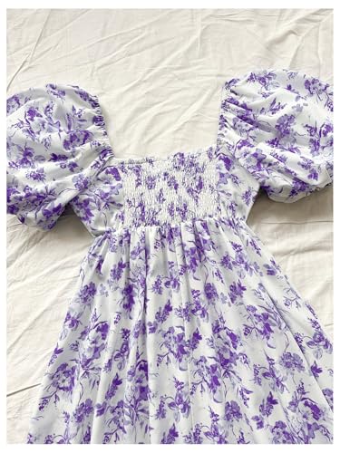 Image of Floerns Women's Floral Dress Puff Sleeve Dress Square Neck Summer Vacation Picnic Mini Dresses