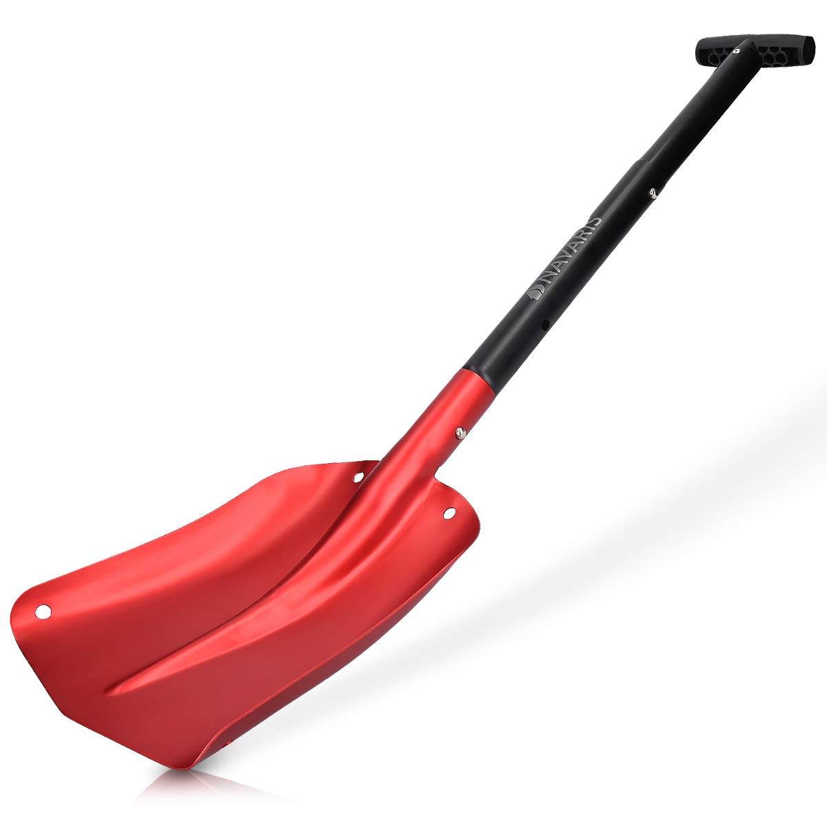 Navaris Pala da neve regolabile in alluminio 80cm - Vanga da giardino campeggio outdoor - Pala emergenza sopravvivenza auto con borsa - nero rosso