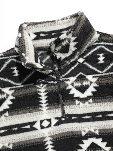 Image of ZAFUL Men 1 /4 Zipper Ethnic Aztec Fleece Unisex Winter Sweatshirt Tops 2026 | Funnel Neck Fluffy Polar Fleece Faux Sherpa Soft Thermal Pullover Kangaroo Pocket Jacket Hoodie Tops